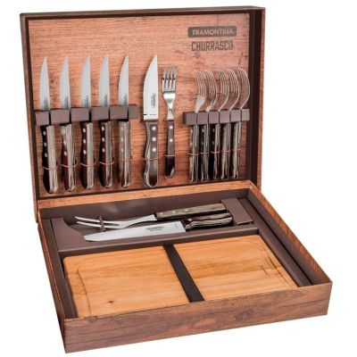 Malette pour barbecue 15 pièces en inox et bois Churrasco