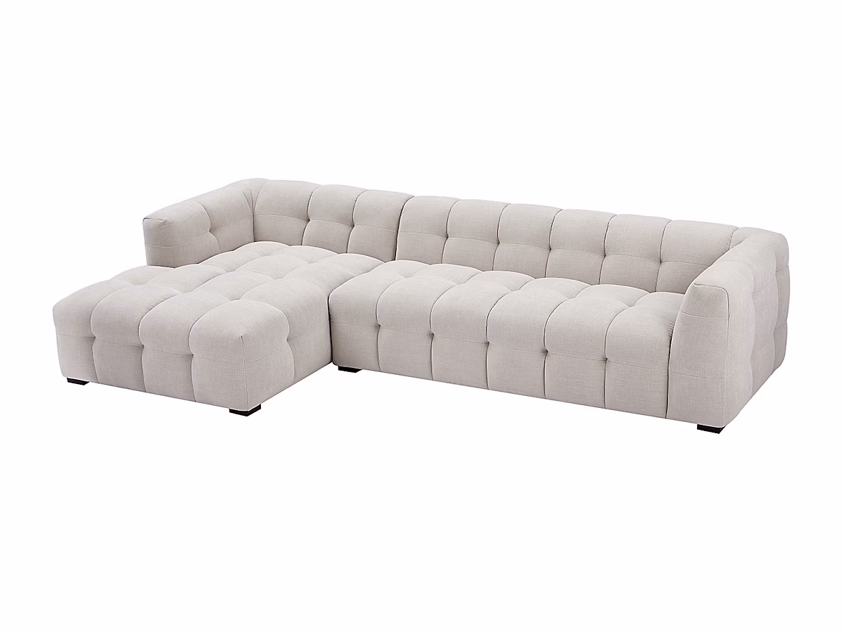 Canapé d'angle gauche en tissu chiné beige DILOME – Réf. IHJOZKOJX5783616084