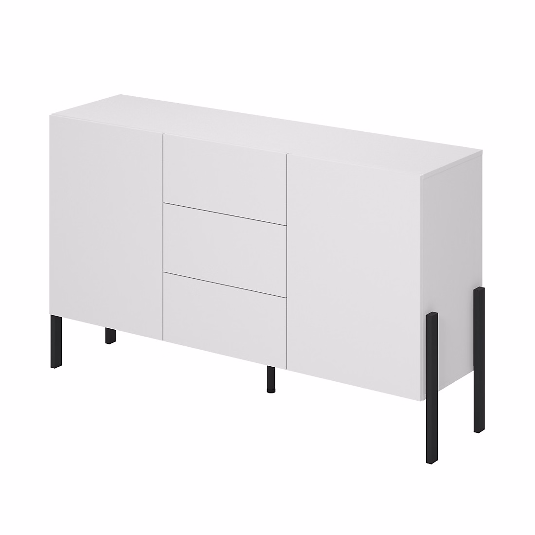 Buffet design collection SALMA – 2 portes & 3 tiroirs Blanc super mat & noir mat