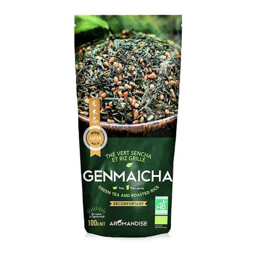 Utile dehors：Thé vert et riz genmaicha bio en sachet de 100 g