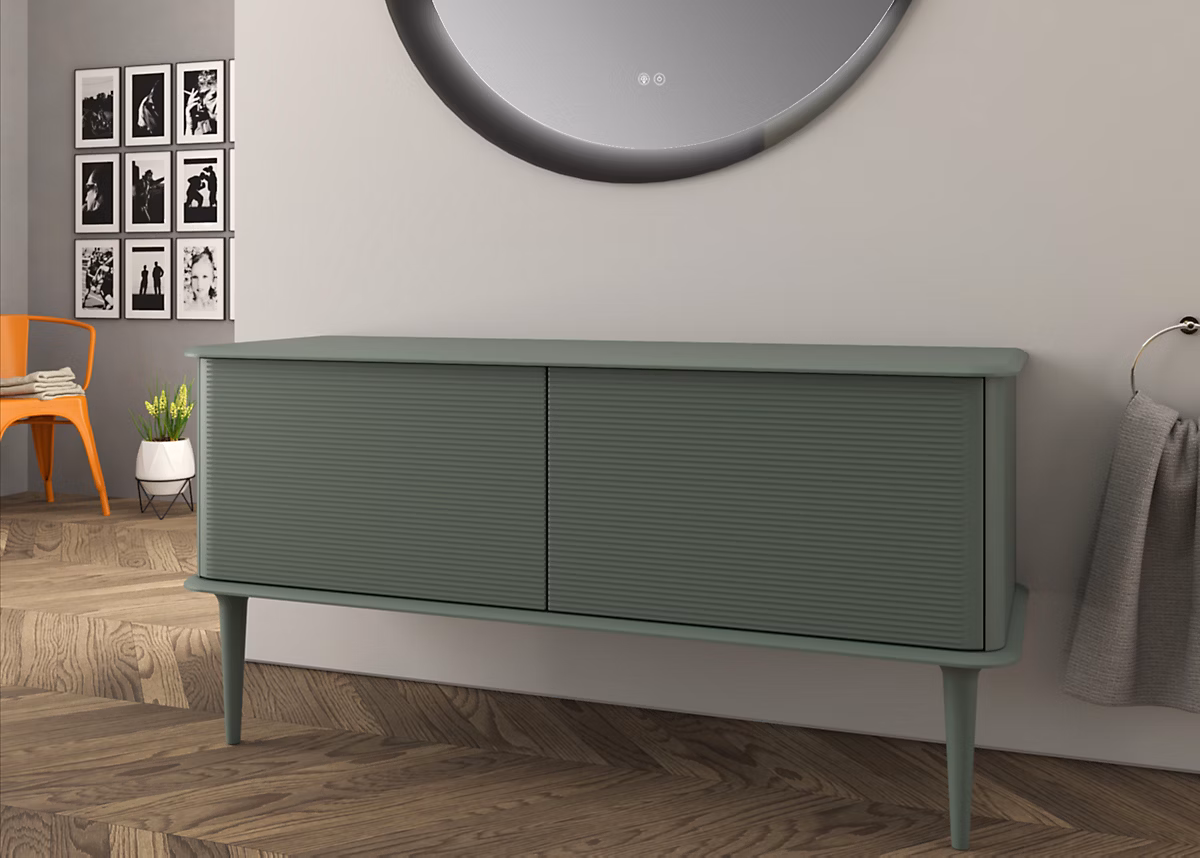 Meuble sous vasque suspendu avec plan de toilette et pieds l.141 x H.29 cm – vert mat | Idra