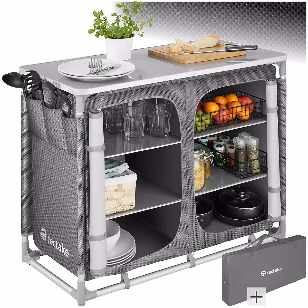 Camping et bivouac – Armoire de camping Deluxe avec structure en aluminium et 6 compartiments pliable gris