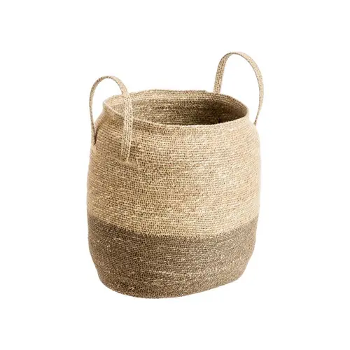 Solution extérieur：Panière bicolore en osier naturel/gris avec anse petit modèle - 30 x 26 x 30 cm