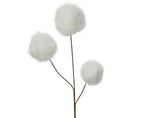 Pour créer votre univers jardin：Tige artificielle avec boules duveteuses blanches en fausse fourrure - H 70 cm