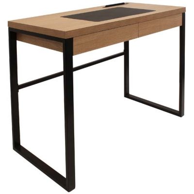 Bureau industriel en bois et métal avec tiroir (Bois et noir)